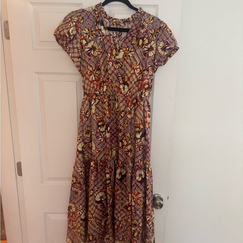Ulla Johnson Multicolored Floral Maxi Dress in Burgundy and Mustard